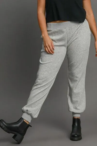 Umgee Full Size High Rise Elastic Waist Knit Joggers with Pockets