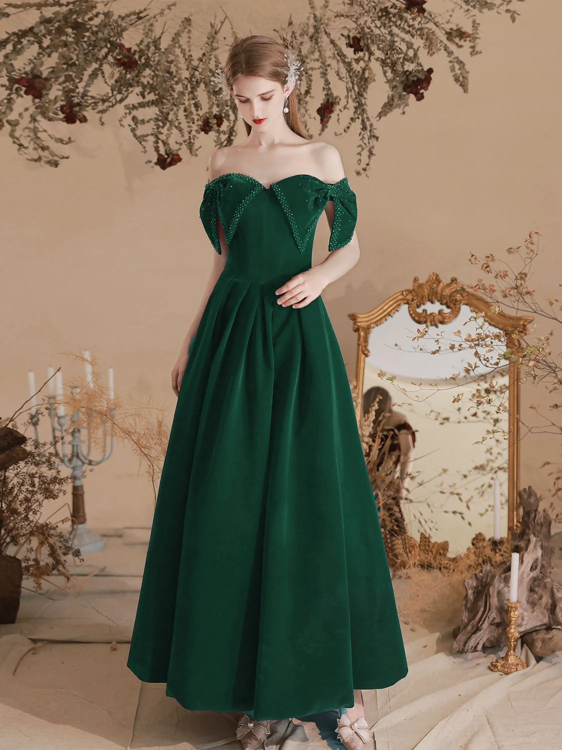 Velvet Sweetheart Neck A-Line Burgundy Prom Dress, Burgundy Evening Dresses