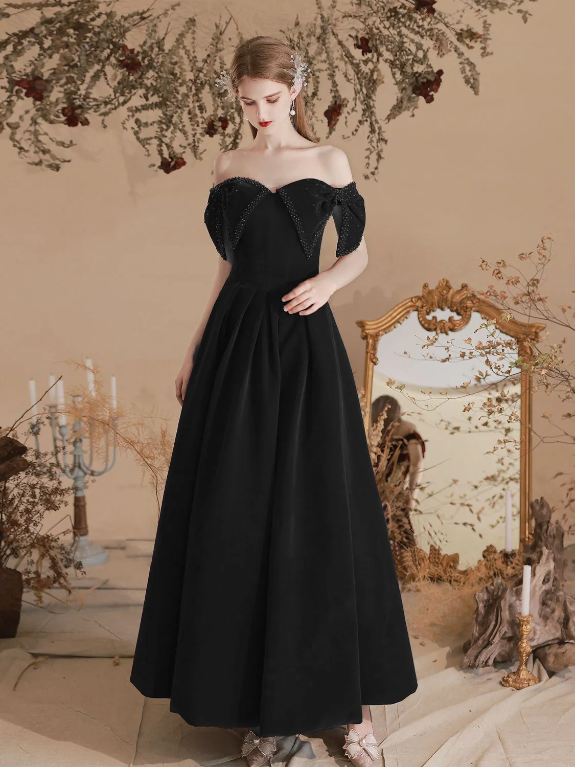 Velvet Sweetheart Neck A-Line Burgundy Prom Dress, Burgundy Evening Dresses