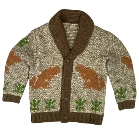 VINTAGE 1970s MENS BROWN COWICHAN BEAVER GRAPHIC KNIT ROCKABILLY CARDIGAN S 36”
