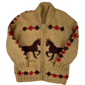 VINTAGE 50s MENS BROWN WOOL COWICHAN GRAPHIC KNIT ROCKABILLY CARDIGAN 34” S