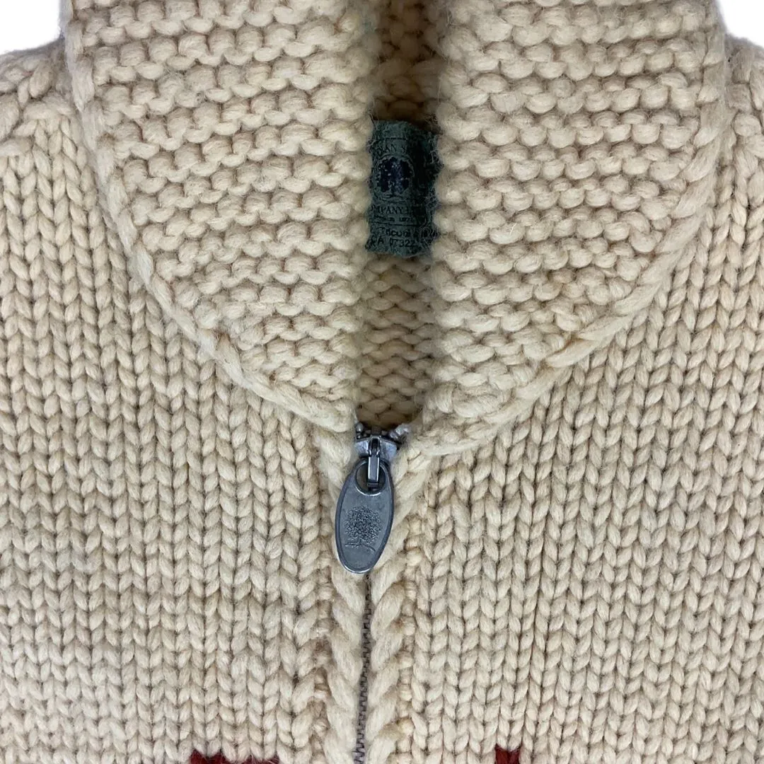 VINTAGE 70s MENS BROWN WOOL COWICHAN GRAPHIC KNIT ROCKABILLY CARDIGAN 40” M
