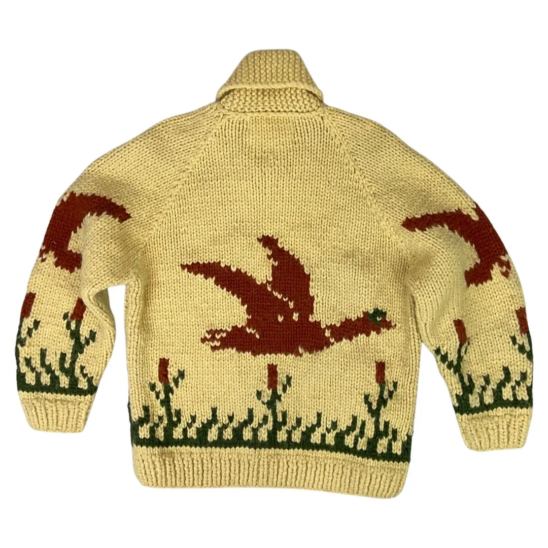 VINTAGE 70s MENS BROWN WOOL COWICHAN GRAPHIC KNIT ROCKABILLY CARDIGAN 40” M