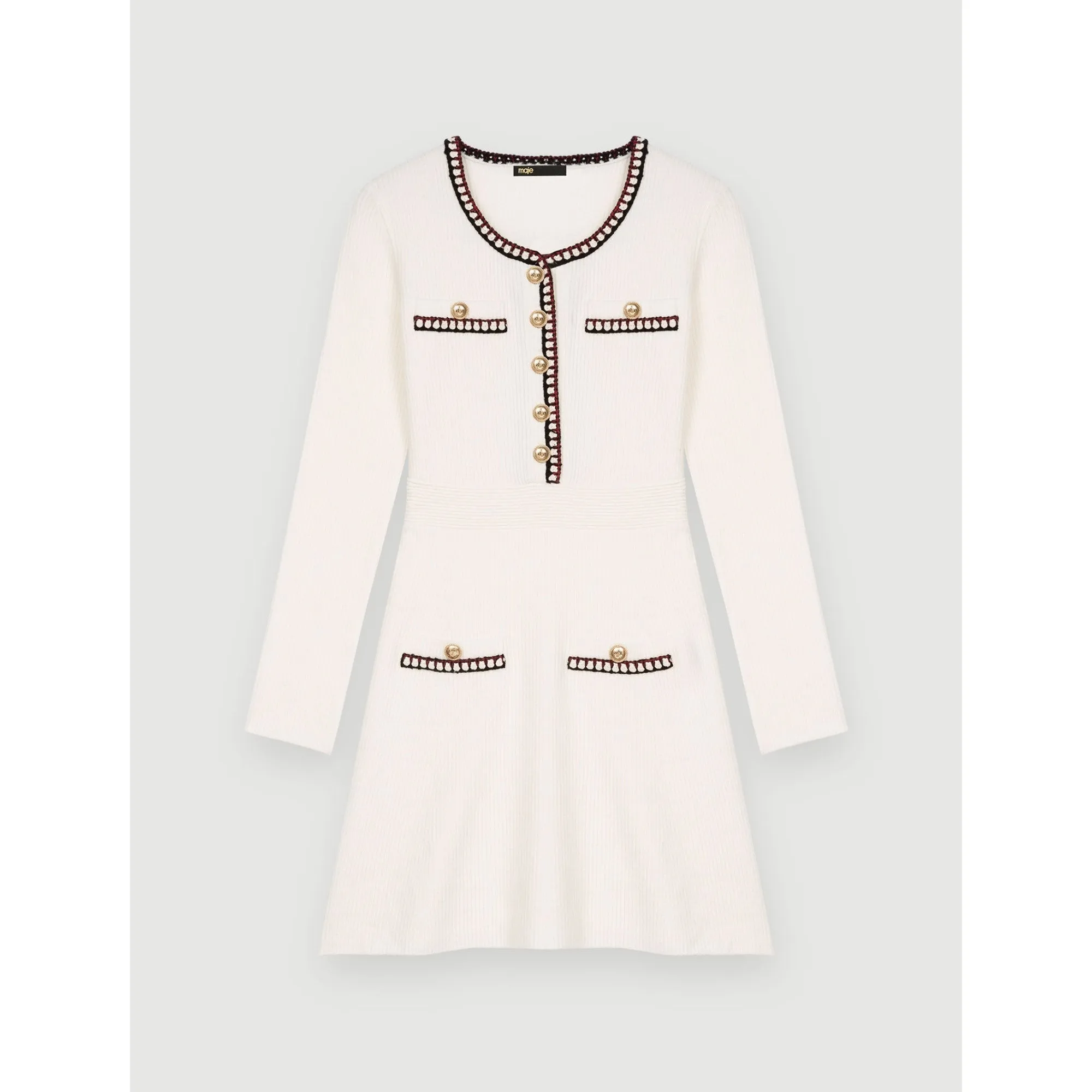 Women Contrast Rib Knit Dress - Ecru
