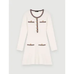 Women Contrast Rib Knit Dress - Ecru