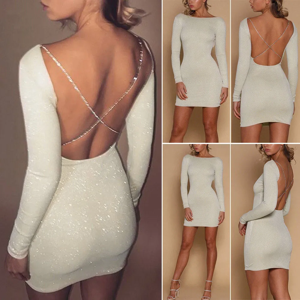 Womens  Blackless Shiny Bodycon Dress