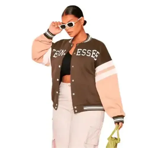 Women's Brown Varsity Leather Bomber Jacket – Stylish & Classic