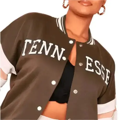 Women's Brown Varsity Leather Bomber Jacket – Stylish & Classic