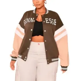 Women's Brown Varsity Leather Bomber Jacket – Stylish & Classic