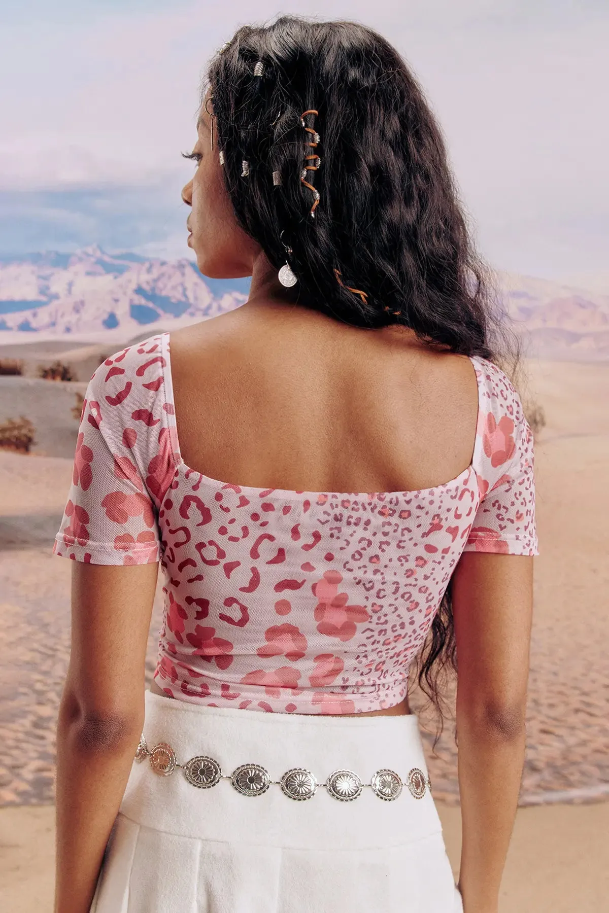 Women's Leopard Print Contrast Lace Crop Top