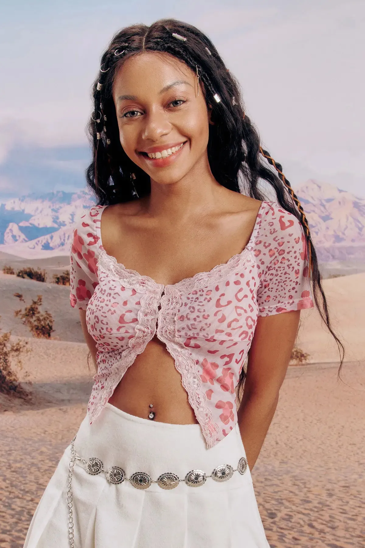 Women's Leopard Print Contrast Lace Crop Top