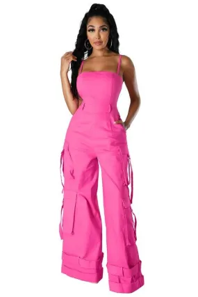 Womens Sleeveless Cargo Pockets Jumpsuit