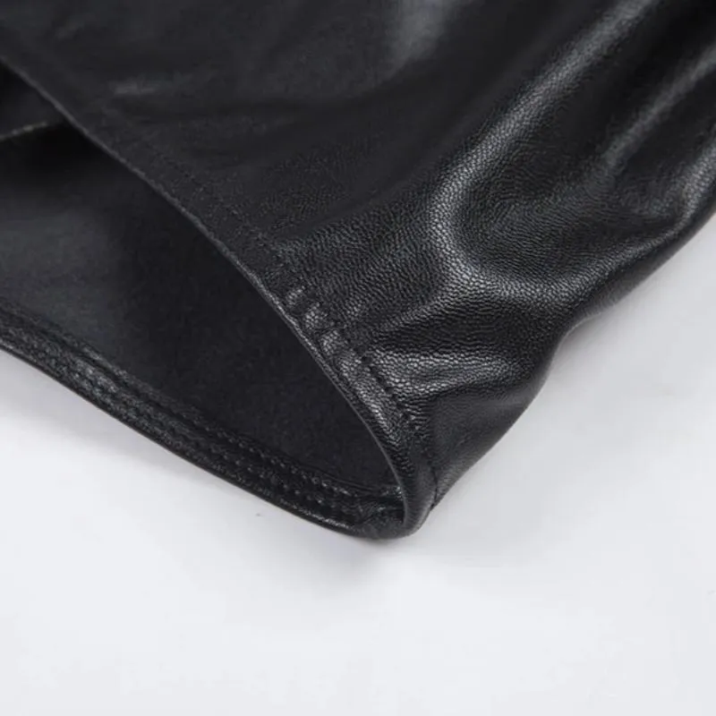 Women's Spring PU Leather Zipper Sleeveless Dress