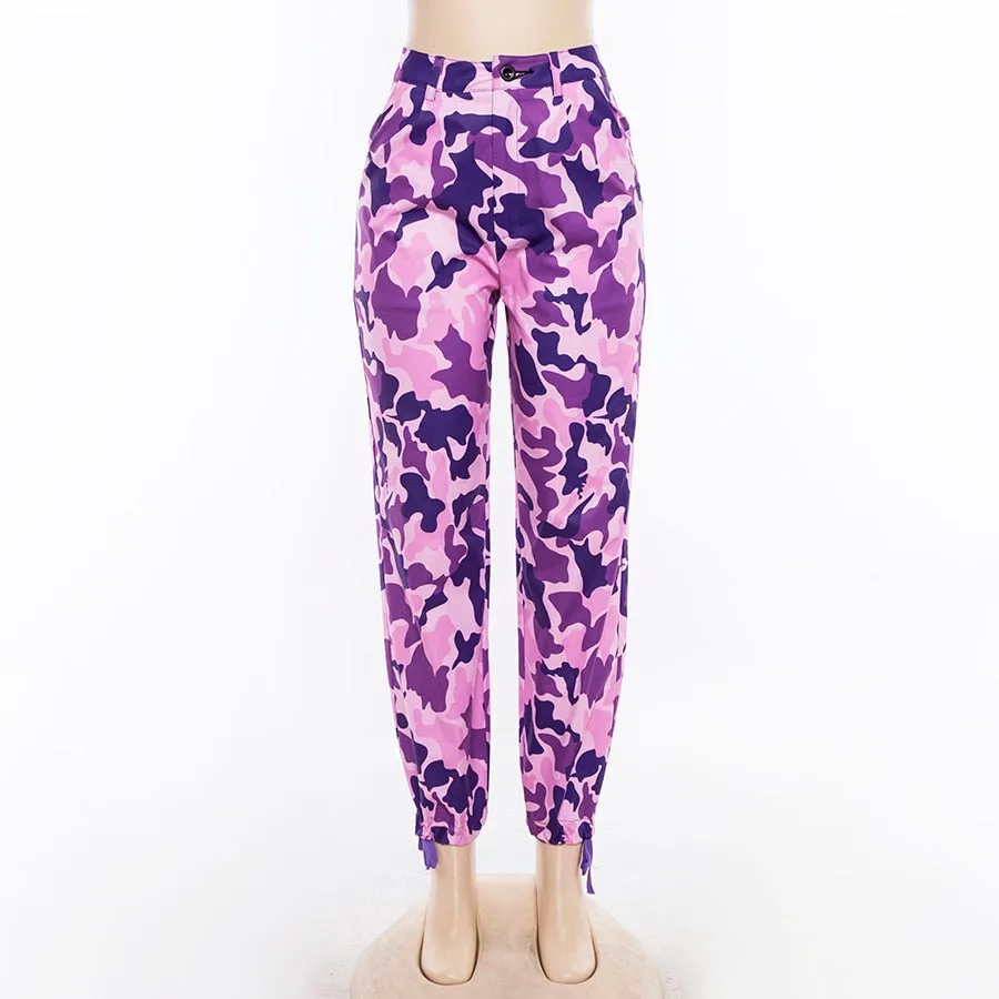 Women's Spring/Autumn High-Waist Camouflage Cargo Pants