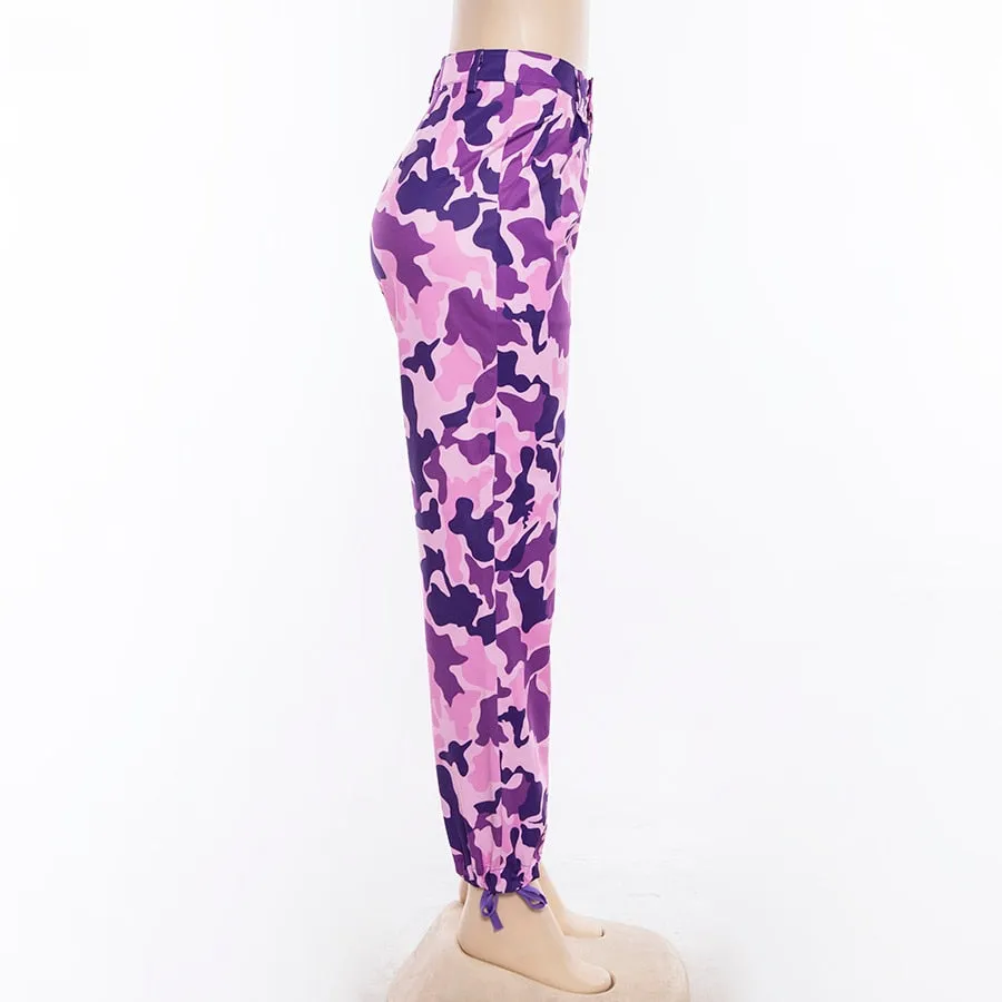 Women's Spring/Autumn High-Waist Camouflage Cargo Pants