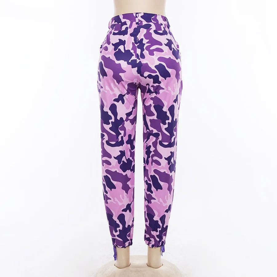 Women's Spring/Autumn High-Waist Camouflage Cargo Pants