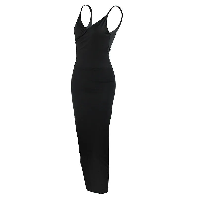 Women's Summer Deep V-Neck Backless Slim Maxi Dress With High Side Split