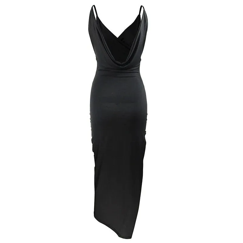 Women's Summer Deep V-Neck Backless Slim Maxi Dress With High Side Split