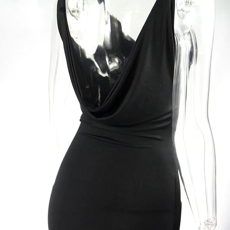 Women's Summer Deep V-Neck Backless Slim Maxi Dress With High Side Split