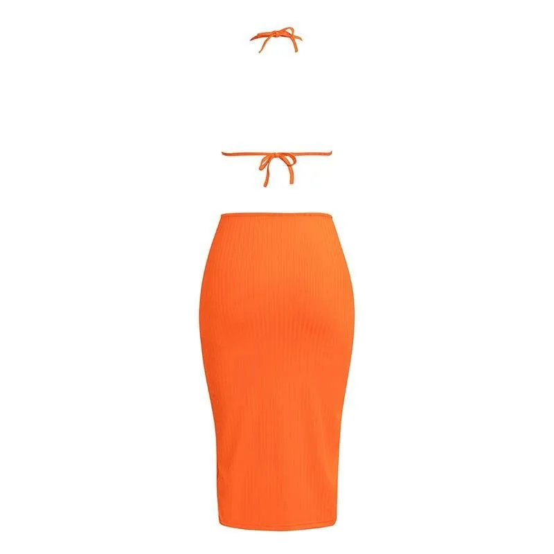 Women's Summer Knitted Backless Buttoned Dress