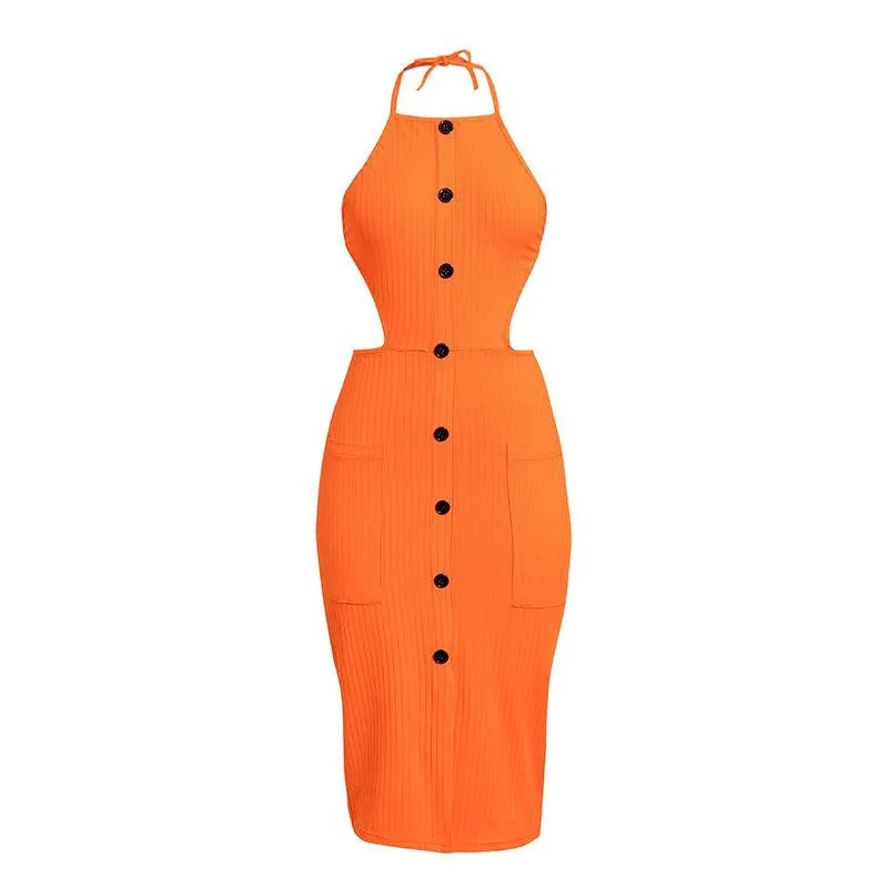 Women's Summer Knitted Backless Buttoned Dress