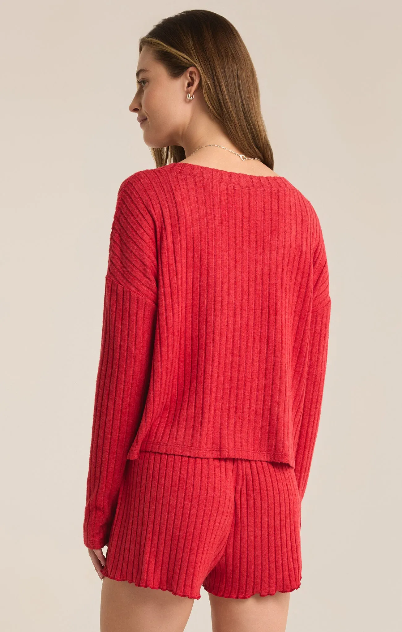 ZSUPPLY Mara long sleeve cardigan lounge top-Haute Red